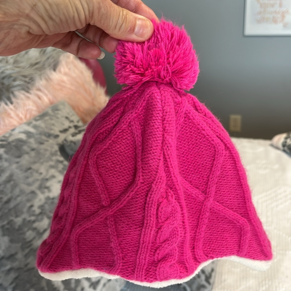 Winter Cap Pink Knit Cable Knit Tassel Fleece Lining Little Girls One Size